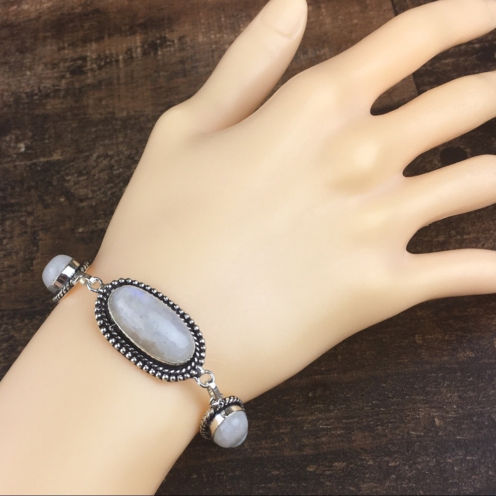 New Moonstone Crystal Silver Toggle Bracelet 7”, 7.75”